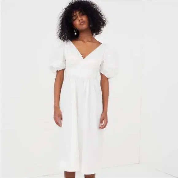 For Love & Lemons Jocelyn Midi Organic Cotton Midi Dress in White, Medium - Picture 1 of 8